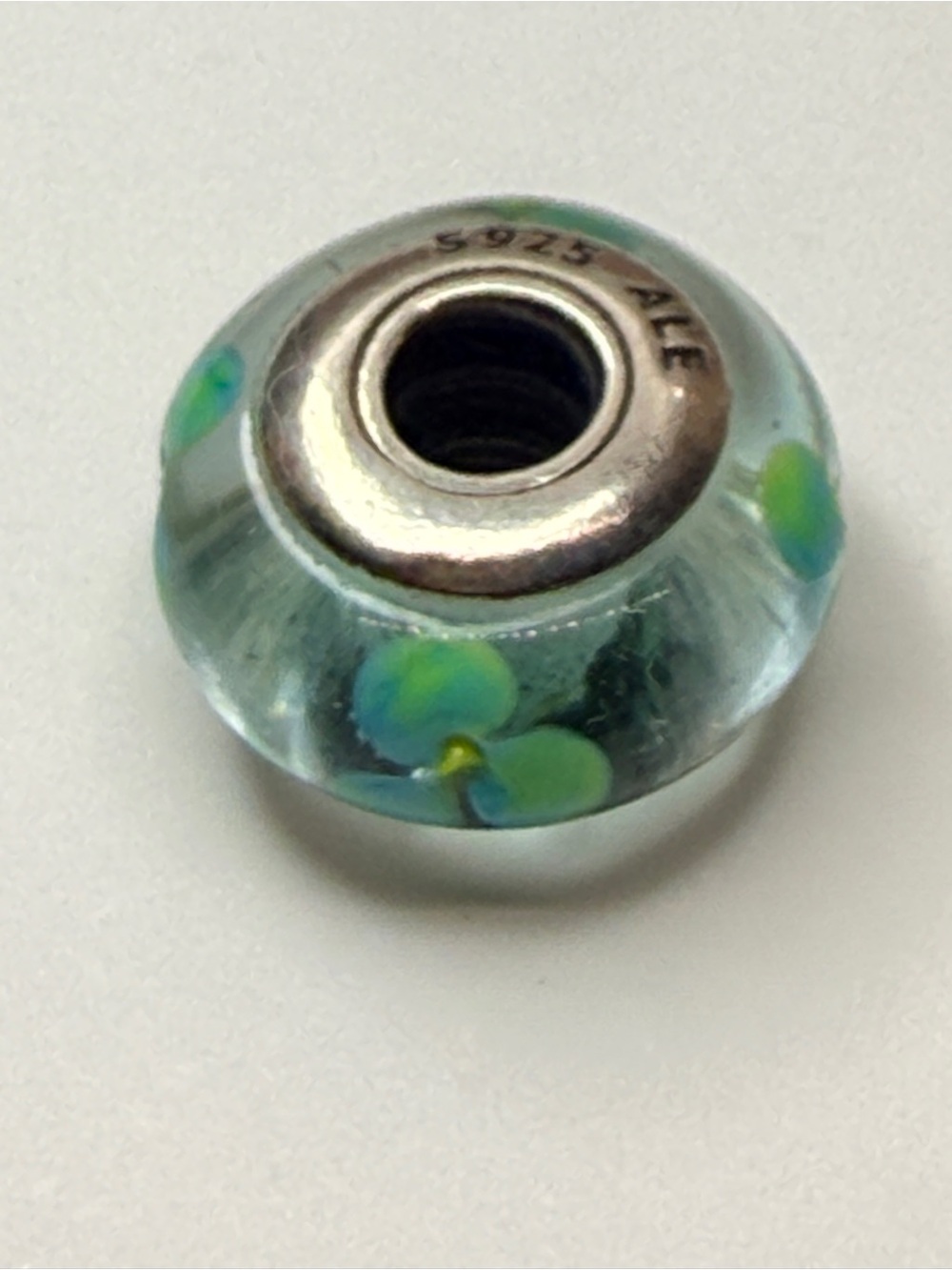 Pandora Retired Clear Teal Flowers Murano Glass Charm 790607 ALE 925